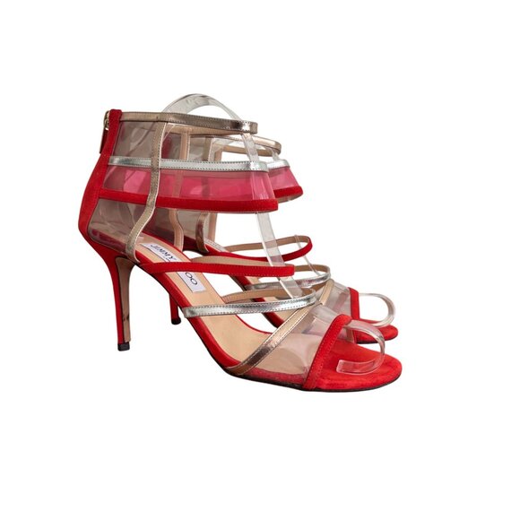 JIMMY CHOO Lang lance Patent Leather Red Strappy Sandal Heels 39.5-9 - Picture 2 of 13